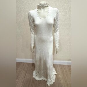 Vintage Miss Joann ivory long sleeve knit maxi dress wedding formal